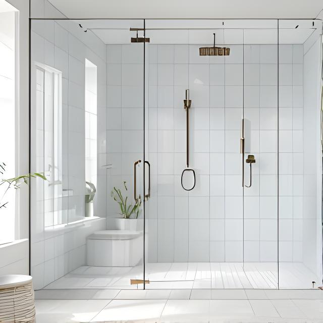 Mampara de baño y box de ducha en hotel boutique de Santa Fe con herrajes discretos y vidrio transparente